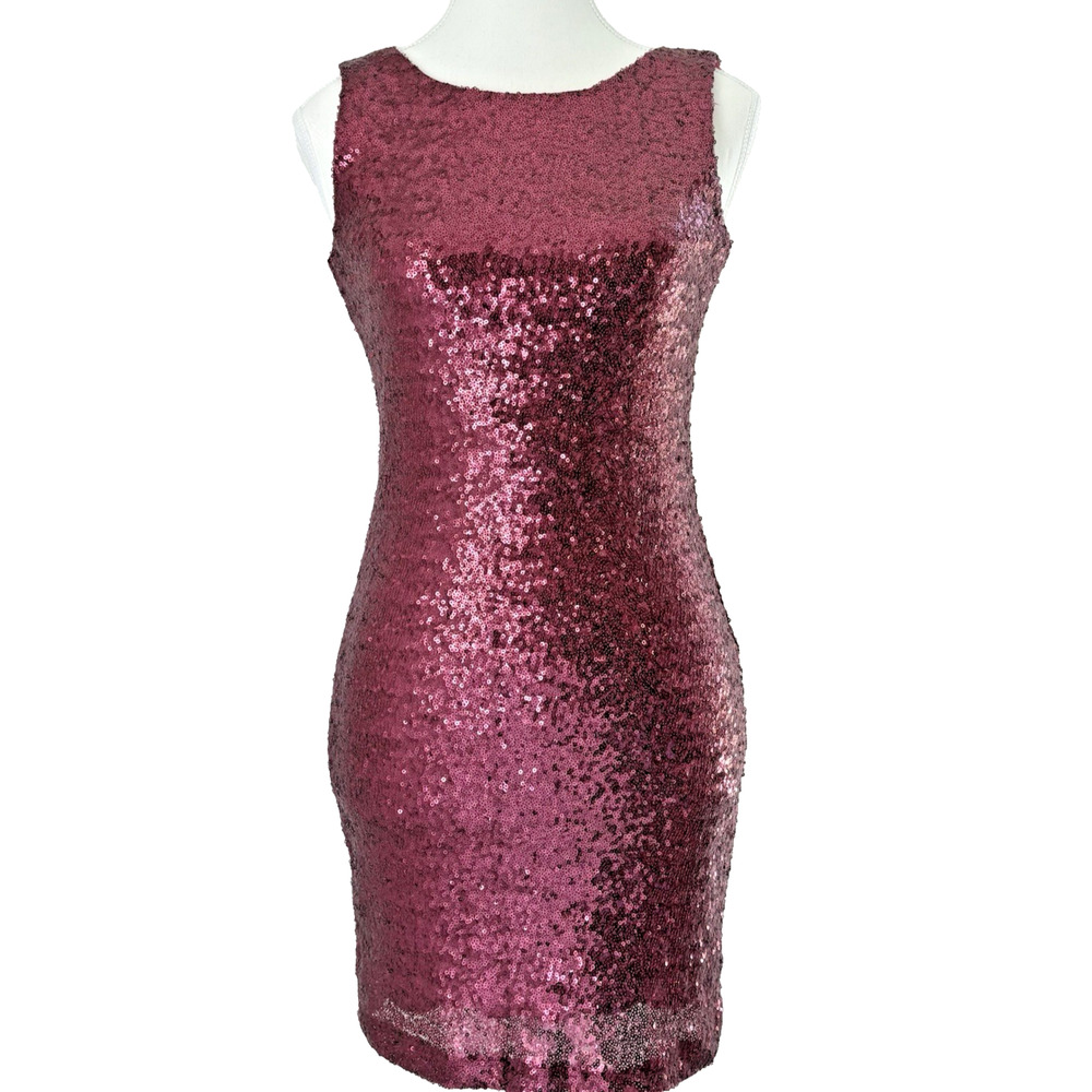 CRYSTAL DOLL Cocktail Mini Dress Size XS Red Pink Sequins Prom Party Formal‎
